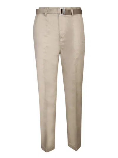 Sacai Belted Tailored Chino Trousers In Beige