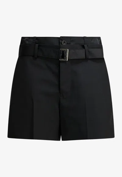 Sacai Belted Tailored Mini Shorts In Black