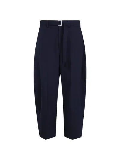 Sacai Mid-rise Wide-leg Trousers With Removable Belt And Structured Pockets In Blue