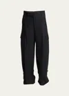 Sacai Belted Tapered Cargo Wool Suiting Pants In Black