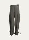 Sacai Belted Tapered Cargo Wool Suiting Pants In Khaki