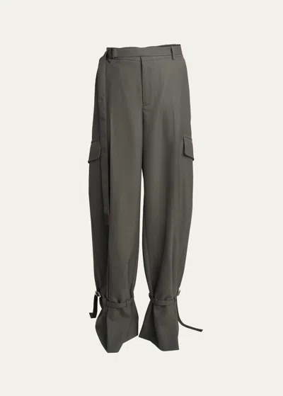 Sacai Belted Tapered Cargo Wool Suiting Pants In Green