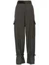 Sacai Belted Tapered Cargo Wool Suiting Pants In Green