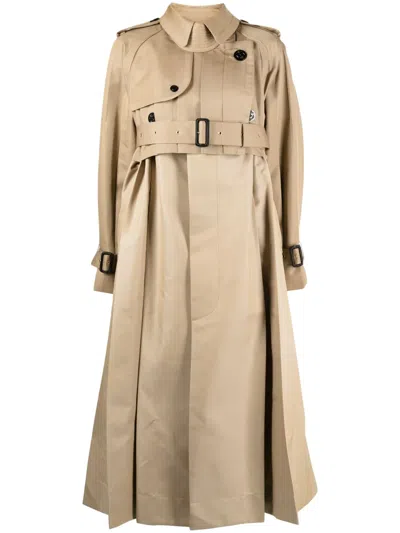 Sacai Belted Trench Coat In Brown