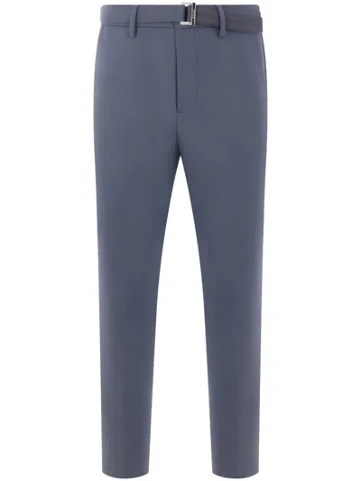 Sacai Belted Trousers In Blue Gray