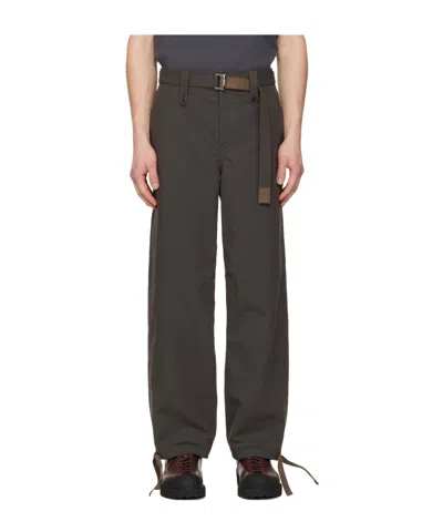 Sacai Belted Trousers In Burgundy