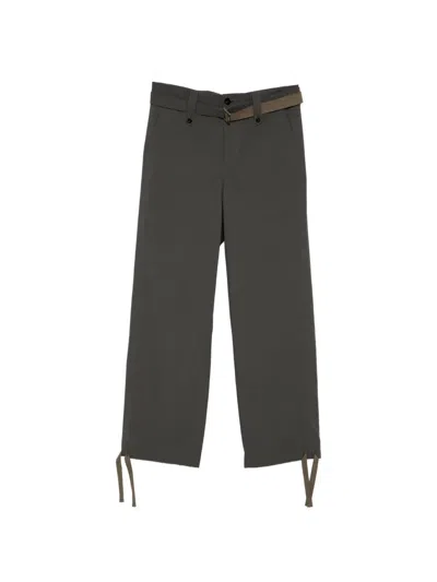 Sacai Belted Trousers In Green