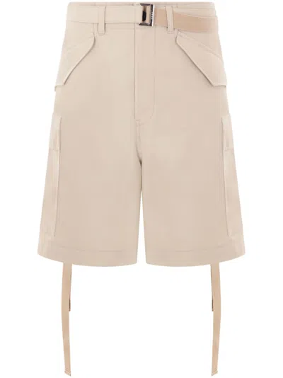 Sacai Belted Twill Cargo Shorts In Beige