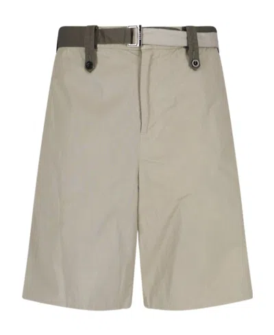 Sacai Belted-waist Bermuda Shorts In Nude