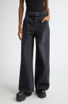 Sacai Belted Wide Leg Jeans In Black 001