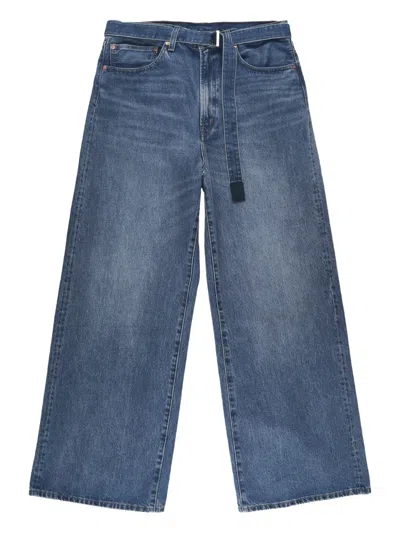 Sacai Belted Wide-leg Jeans In Blue