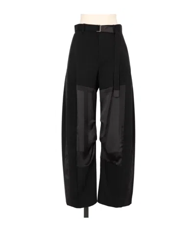 Sacai Belted Wide Leg Pants In Black