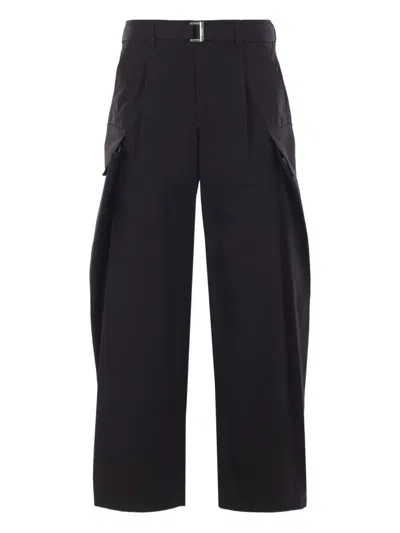 Sacai Belted Wide-leg Trousers In Black