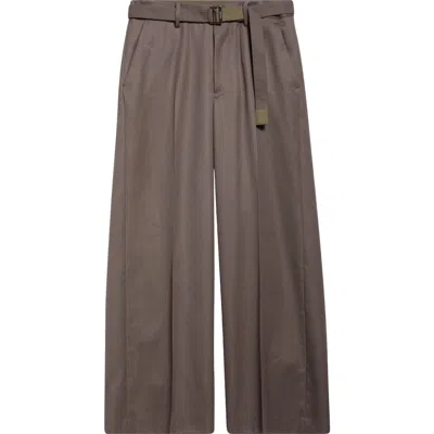 Sacai Belted Wide Leg Wool Pants In Taupe