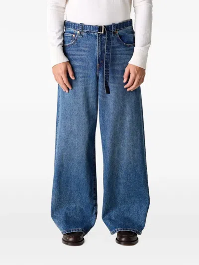 Sacai Belted Wide-leg Jeans In Blue