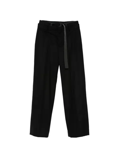 Sacai Belted Wide-leg Trousers In Black