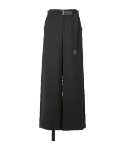 Sacai Belted Wide-leg Trousers In Black