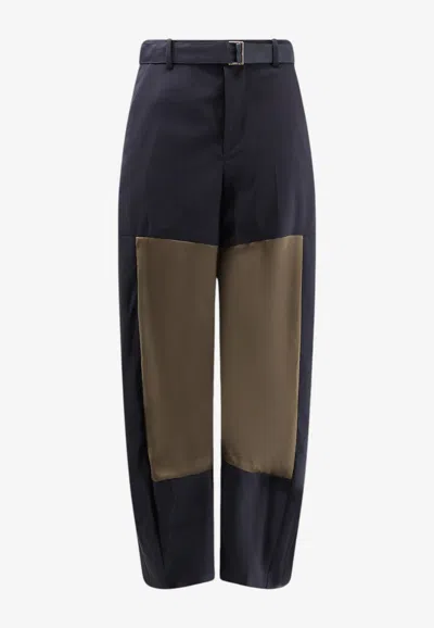 Sacai Belted Wool-blend Pants In Navy