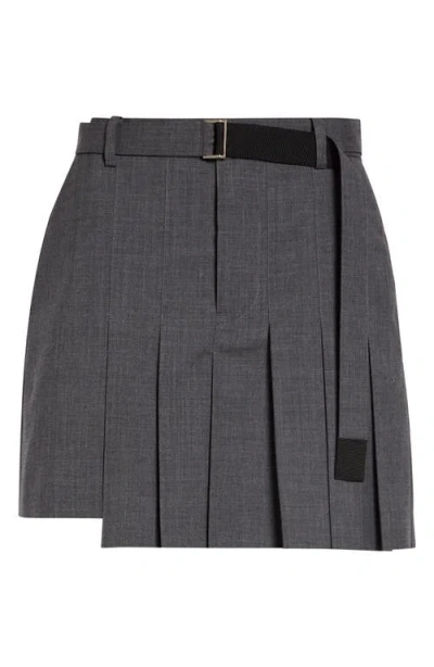 Sacai Wool Blend Tailored High Waist Shorts In Brown