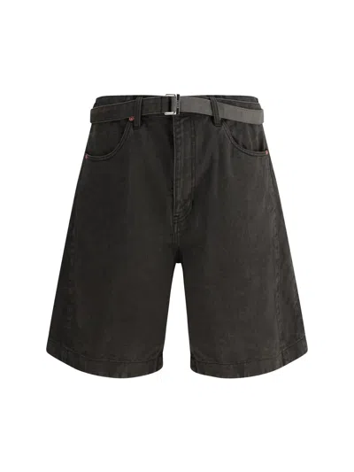 Sacai Denim Shorts Belt Adjustable In Black
