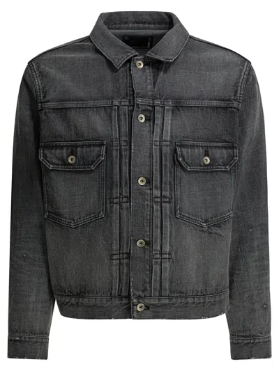 Sacai Denim Jacket Featuring Chest Pockets Long Sleeves In Black