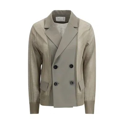 Sacai Bicolor Cotton Blazer In Gray