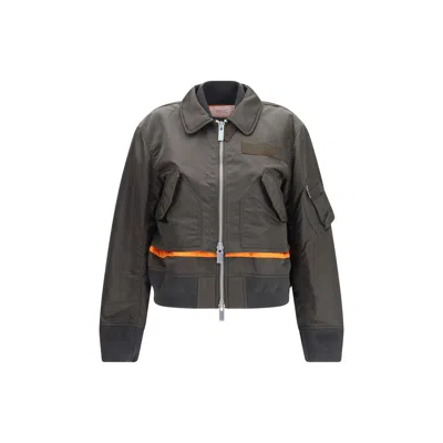 Sacai Bicolor Nylon Bomber In Black
