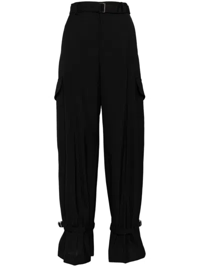 Sacai Pinstripe Trousers Featuring Cargo Pockets In Black