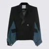 Sacai Womens Black Blue Tailored-contrast Wool And Denim Jacket In Black