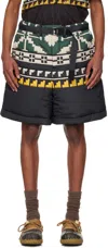 Sacai Black & Green Knit Pattern Quilted Shorts In 013 Blackxgreen