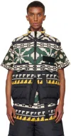 SACAI BLACK & GREEN KNIT PATTERN QUILTED VEST