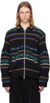 Sacai Black & Green Mesh Knit Cardigan In 001 Black