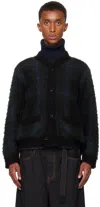 Sacai Black & Green Plaid Knit Cardigan In 001 Black