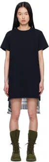 Sacai Black & Green Plaid Print Cotton Jersey Minidress In 564 Green*brown