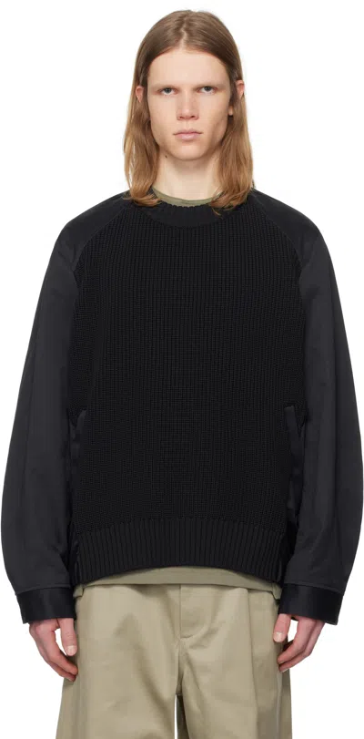 Sacai Black & Khaki Cotton Chino Mix Sweater In Blackxnavyxd/khaki
