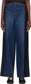 Sacai Womens Panelled Suiting Wide-leg Denim Trousers Blue Navy In 405 Blue*navy