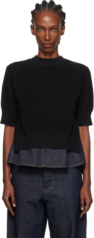 Sacai Black & Navy Denim X Knit Sweater
