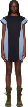 Sacai Black & Navy Poplin & Cotton Jersey Minidress In 239 Navy*blue Stripe