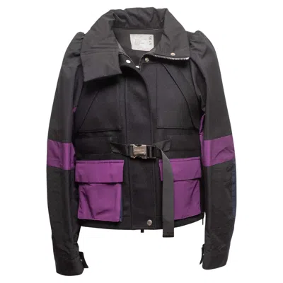 Pre-owned Sacai Black & Purple  Color Block Wool Cargo Jacket Designer Size 3