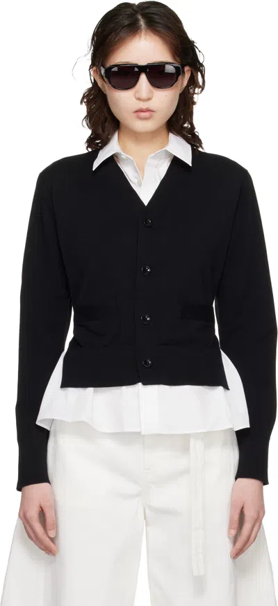 Sacai Black & White Poplin Cotton Knit Cardigan In Multi