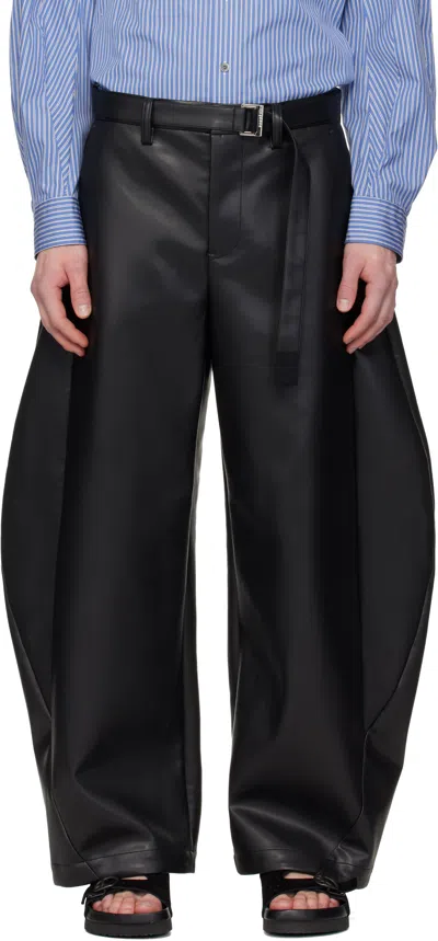 Sacai Black Belted Faux-leather Trousers