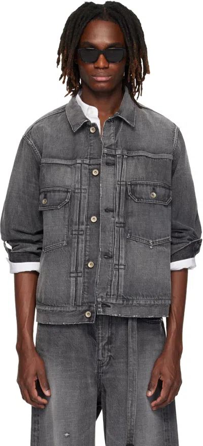 Sacai Beyondexx Distressed Denim Jacket In Gray