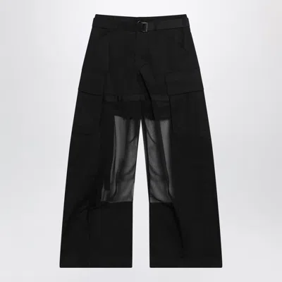 Sacai Black Cargo Trousers With Semi-sheer Insert