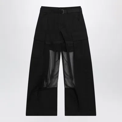 Sacai Black Cargo Trousers With Semi-sheer Insert