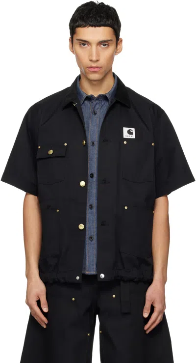 Sacai Carhartt Wip Duck Canvas Shirt In Black