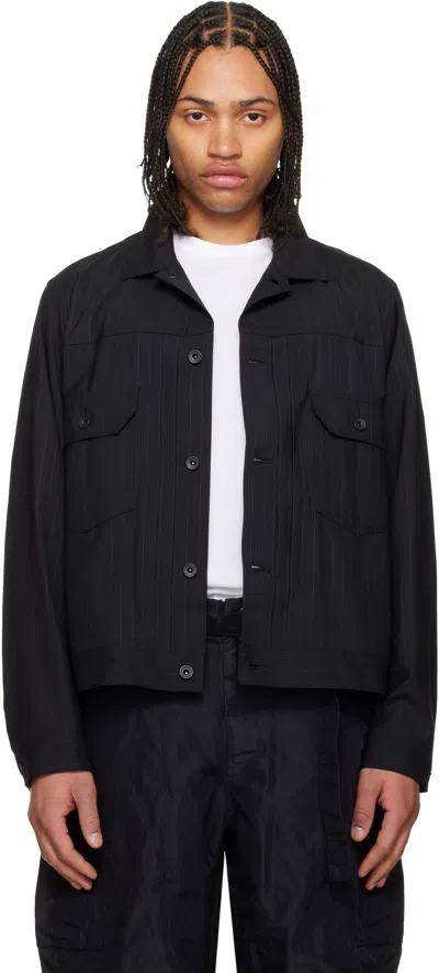Sacai Pinstripe Front-pocket Shirt Jacket In Black