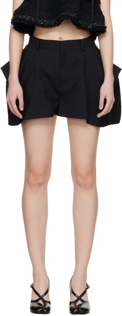 Sacai Striped Shorts With Belt Loops In Black