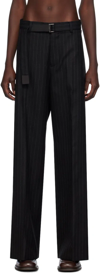 Sacai Black Chalk Stripe Trousers In 001 Black