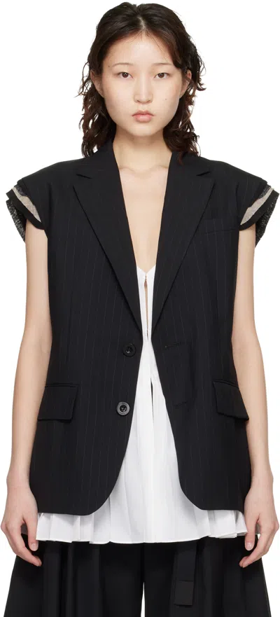 Sacai Black Chalk Stripe Vest