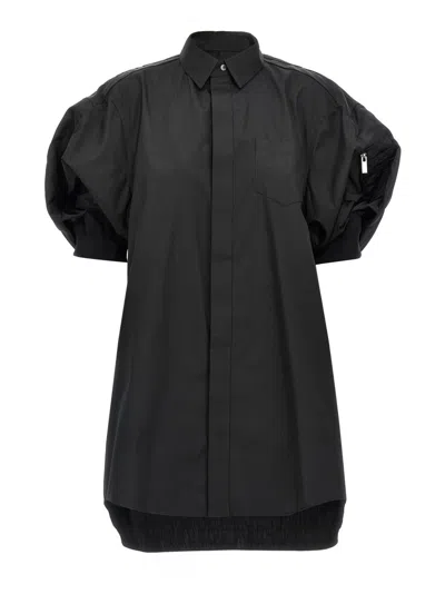 Sacai Cotton-blend Poplin Shirt Dress In Black